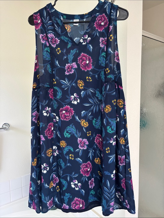 Old Navy Dresses & Skirts - Old Navy NWT Floral Sheer Lined V-Neck Dress Navy Blue Pink Teal Accents Medium